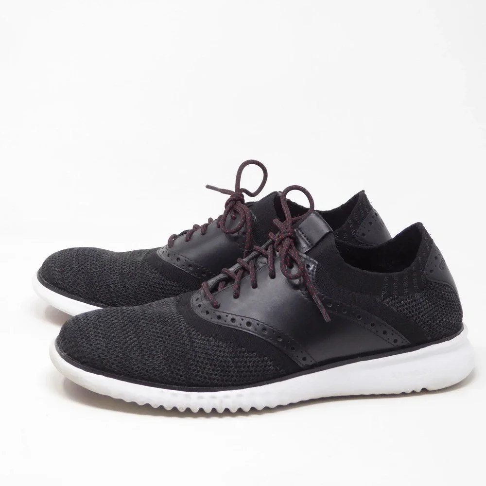 Cole Haan Mens 2.ZeroGrand Stitchlite Saddle Wingtip Oxford Black Knit 25259 8.5